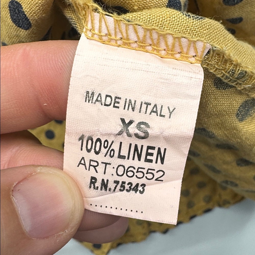 Rosemarine Linen Polka Dot Made in Italy Shirt Dress Size XS mustard gold black - Picture 5 of 6